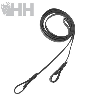 Rédea preta para equitação com argolas de metal e logo HH