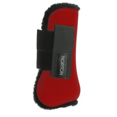 Perneira vermelha para cavalo com pelúcia preta e tiras de velcro pretas da marca NORTON