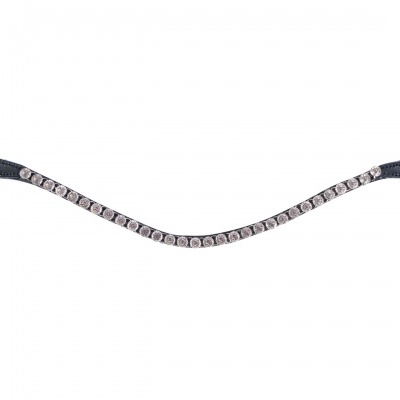 Acessório de arreio para cavalos com cristais e couro preto.