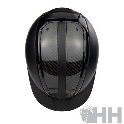 Capacete preto com fibra de carbono e logotipo HH cinzento