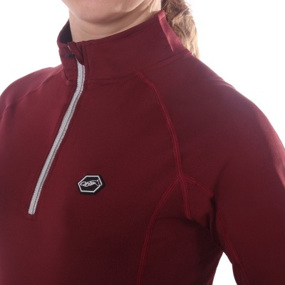 Camisola desportiva bordô com fecho éclair branco e logótipo no peito