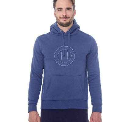 sweatshirt azul com capuz e bolso frontal tipo canguru