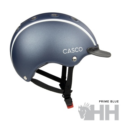 Capacete azul metálico CASCO com viseira preta e fecho de correia