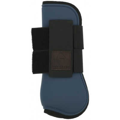 Protetor azul para cavalo com velcro preto e etiqueta castanha