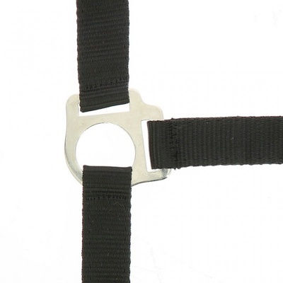 Peça metálica com três fitas pretas de nylon