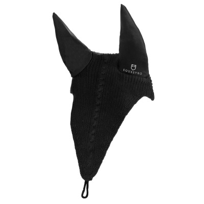Boné de cavalo preto em malha com orelhas triangulares em tecido liso e etiqueta 'EQUESTRO'