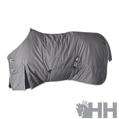 Cobertor cinzento para cavalo com fivelas metálicas e tiras ajustáveis