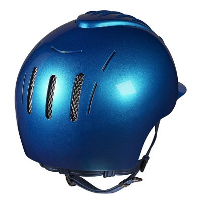 Capacete azul metálico com ventilação e correia ajustável