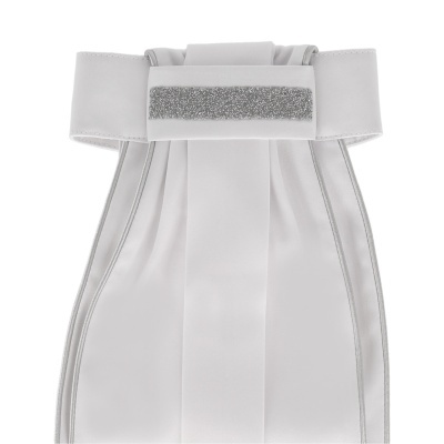 Faixa elástica branca com velcro cinza na aba superior