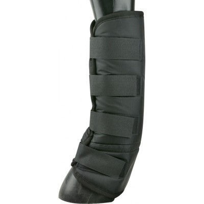 Pernilheira preta para cavalo com fitas de velcro num manequim