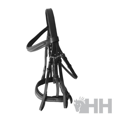 Cabresto de cavalo preto em couro com almofadas acolchoadas