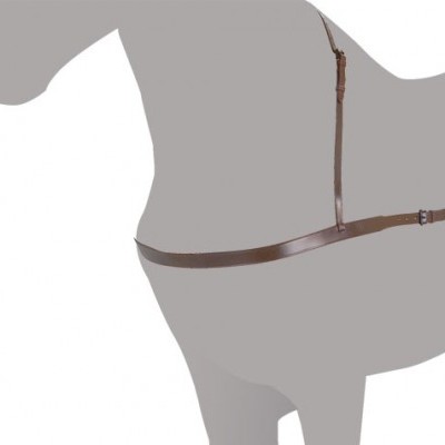 Arnês castanho em couro com fivelas metálicas em silhueta cinza de animal