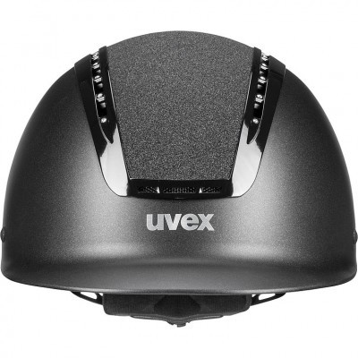 Capacete de equitação cinzento escuro uvex com detalhes pretos brilhantes