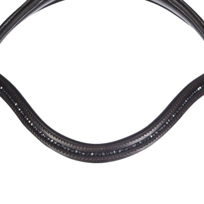 Focinheira de couro preto com detalhes em relevo brilhante