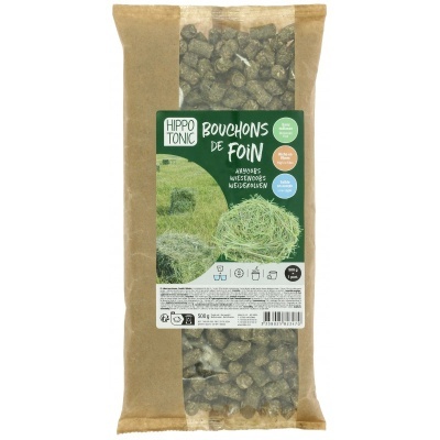 Pacote de feno em pellets com etiqueta Hippo Tonic