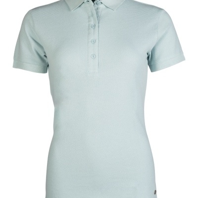 Polo feminino azul claro com manga curta e gola