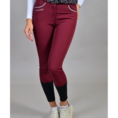 Calças de equitação borgonha com detalhe preto e cinto para mulher