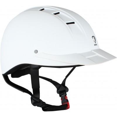 Capacete de segurança branco com viseira e cinta preta ajustável