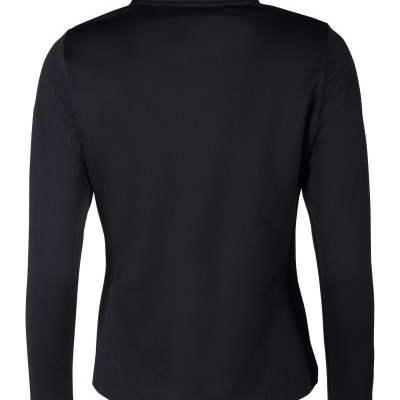 Casaco preto de manga comprida e gola alta visto de costas