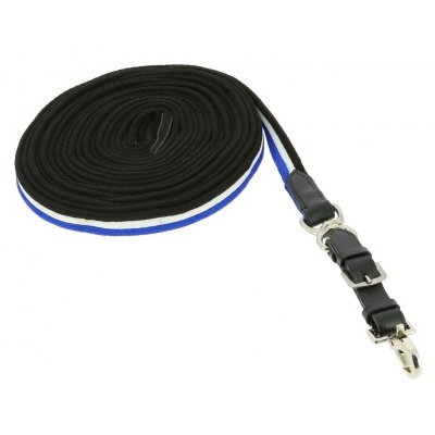 trela para cão preta com detalhes em azul, branco e pele sintética preta