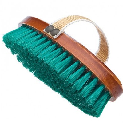 Escova de mão de madeira com cerdas verdes e alça bege