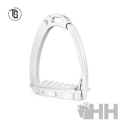 Estribo metálico prateado para equitação com textura antiderrapante