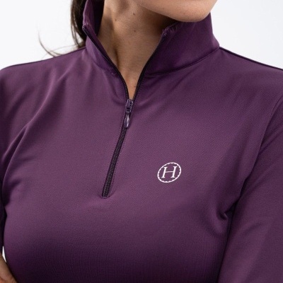 Pulôver desportivo púrpura com fecho e logotipo H branco no peito
