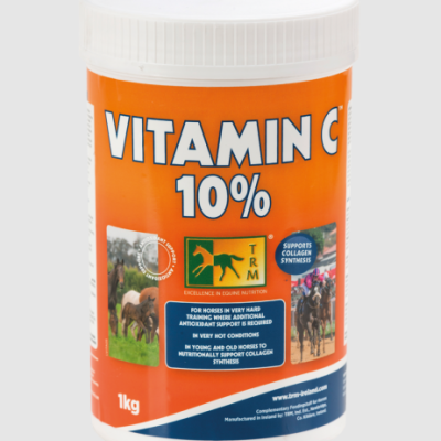 Pote de suplemento de vitamina C 10% para cavalos com 1 kg