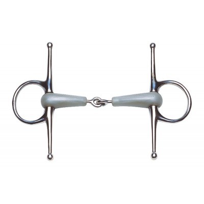 Freio para cavalo em metal prateado com bocal de borracha cinza