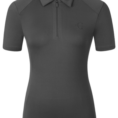 Polo feminina cinza escuro com zíper e gola