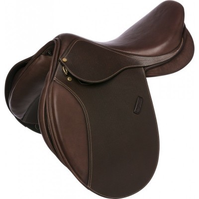 Sela de equitação marrom em couro com laterais texturizadas