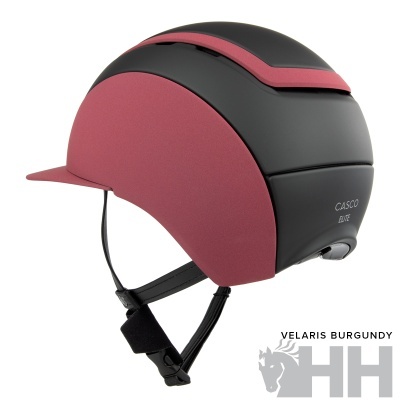 Capacete de equitação preto e bordo com alças ajustáveis e pequeno visor