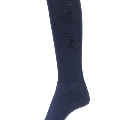 Meia alta azul escura com detalhes de strass