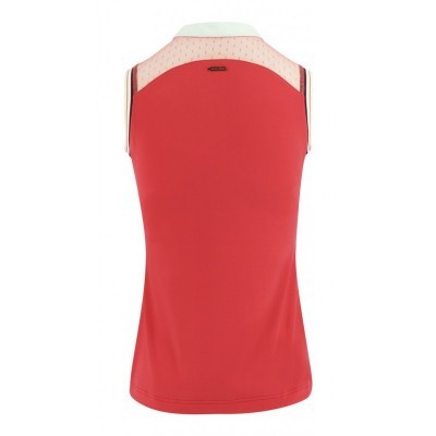 Regata desportiva coral com detalhe branco e pequenos furos nos ombros