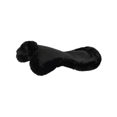 Almofada preta anatómica para sela de equitação com bordas em pelúcia