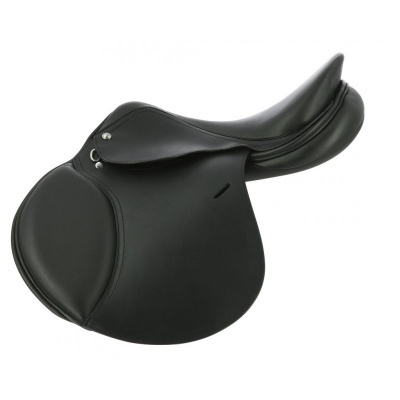 Sela de equitação preta em material sintético com aba larga