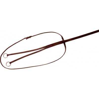 Rédea castanha de couro com fivela e argolas metálicas