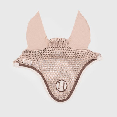 Touca de crochet para cavalo com orelhas em tecido e símbolo H bordado