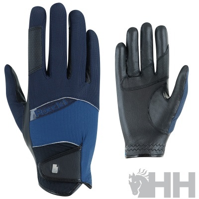 Luvas desportivas azul escuro e preto com punho ajustável e logo HH