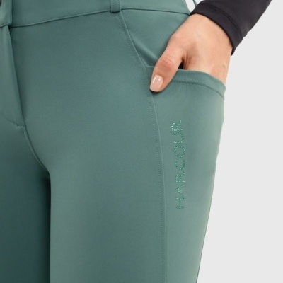 Calça legging verde com bolso lateral e logo MARCOUR bordado