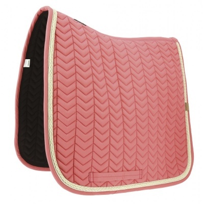 Manta para sela cor de rosa acolchoada com padrão zig-zag e borda bege
