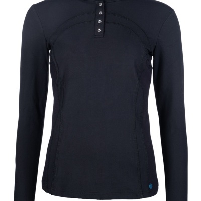 Camisola preta de manga comprida com botões e gola alta