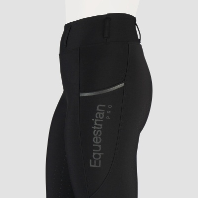 Calças justas pretas de equitação com logo Equestrian Pro na lateral