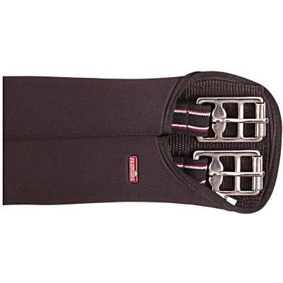 Cinta elástica preta com fivelas metálicas e logo Red Back