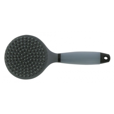 Escova de cabelo cinza com cerdas pretas e cabo ergonómico