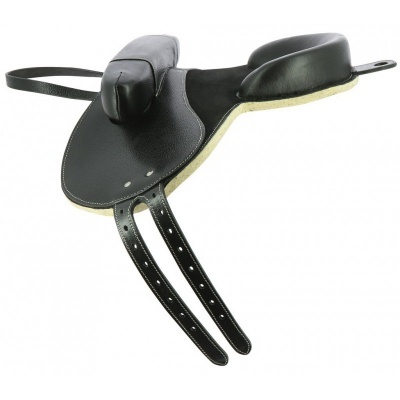 selim de equitação couro preto com acolchoamento cinza e tiras ajustáveis