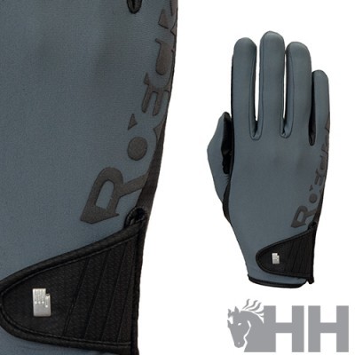 Luvas desportivas cinza e pretas com logo Roeckl