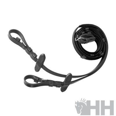 rédeas de equitação em couro preto com fivelas metálicas