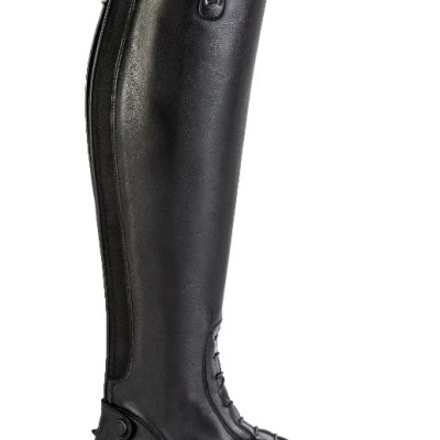 Bota alta preta de couro com fecho lateral