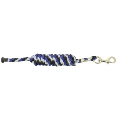 Cordão trançado azul, branco e preto com mosquetão metálico prateado